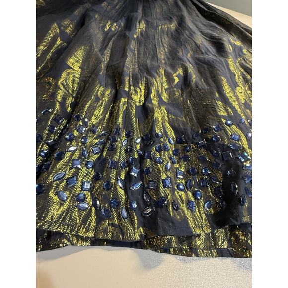 Vtg Soft Surroundings Brocade Beaded Maxi Skirt Sz S Blue Gold NEW Whimsigoth - Picture 7 of 9